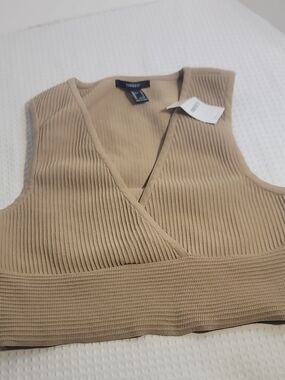 Forever 21 Beige Ribbed Wrap-Front Crop Tank